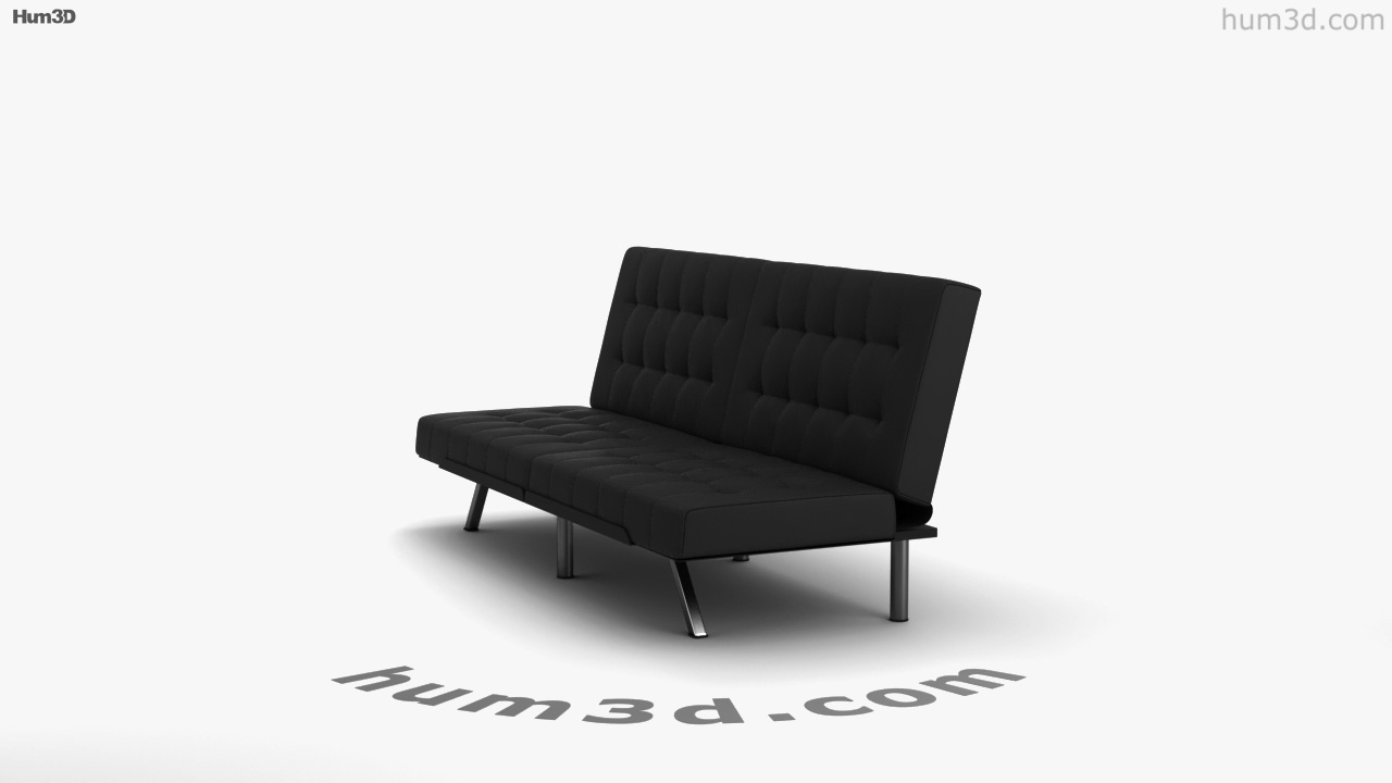Realistic Sofa Memory Foam Couch Futon Black leather 3D model